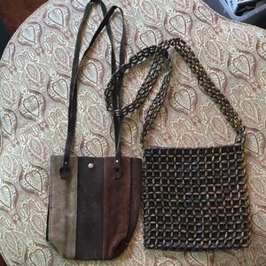 70s Vintage Brown and Tan Women's Shoulder Bags Duo Boho Hippie